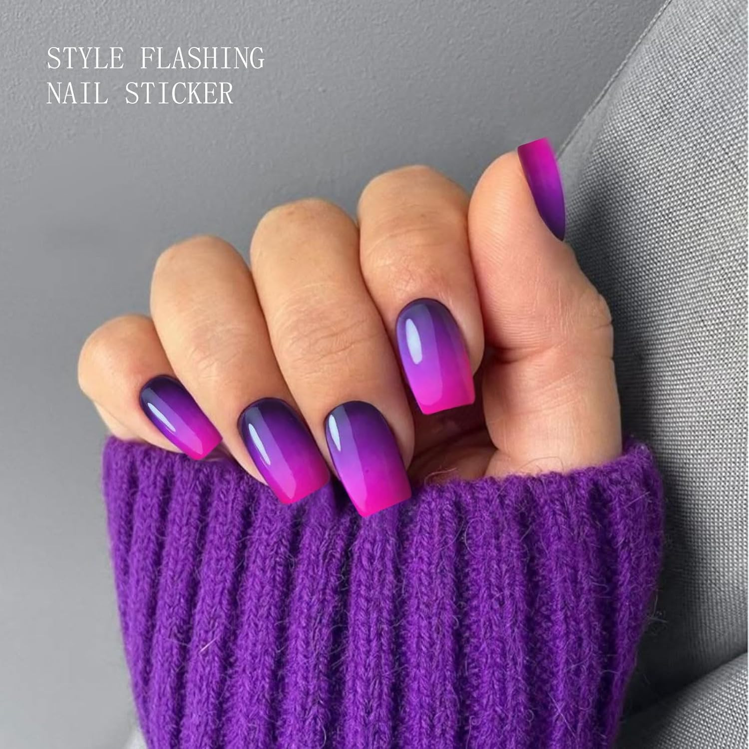 Gel Nail Stickers Pink Purple Semi Cured Gel Nail Strips Wraps UV/LED Nails Art