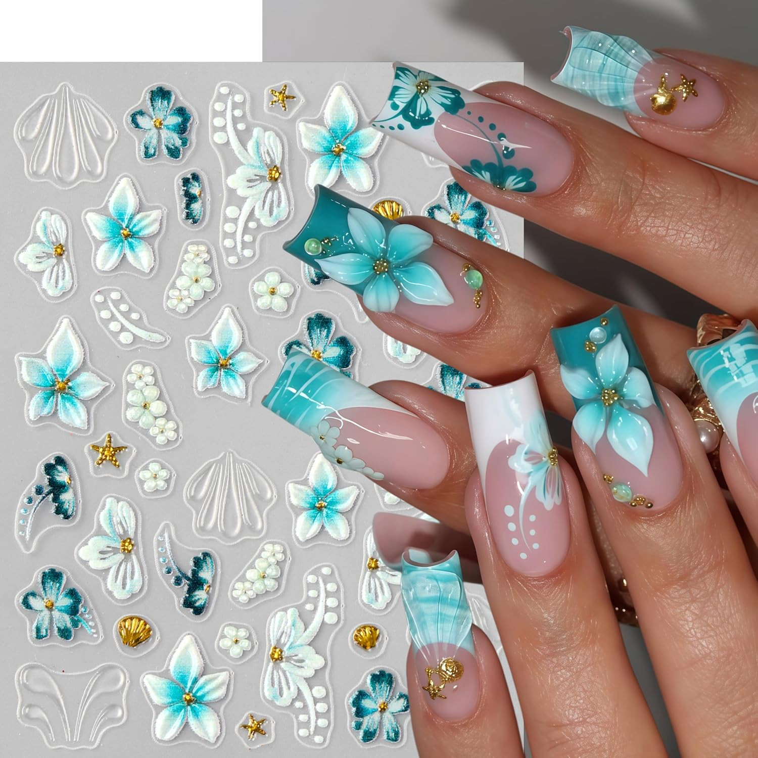 3 Sheets 5D Embossed Lily Flower Stickers for Nails Colorful Hibiscus Nail Stick