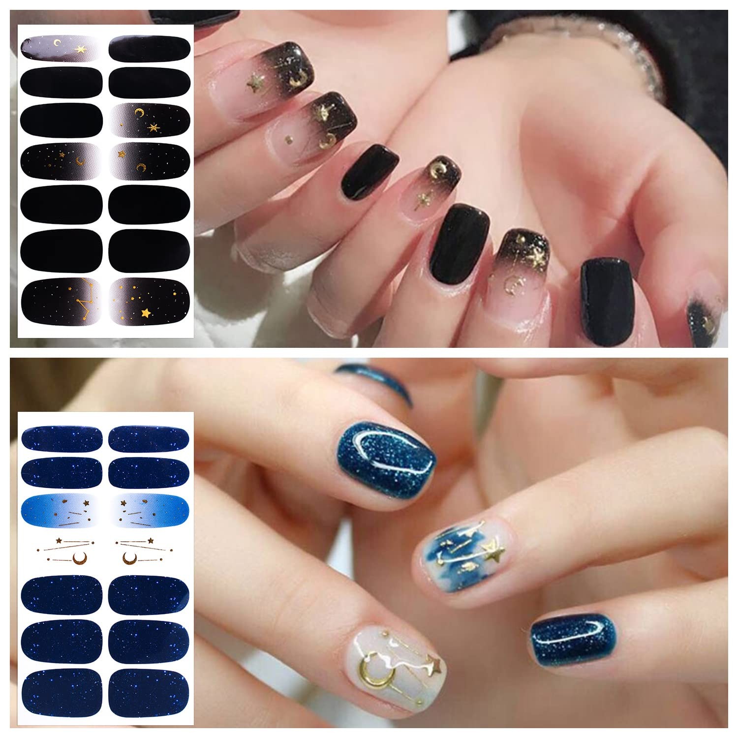 16 Sheets Nail Wraps for Women Gradient Star Moon Nail Polish Strips Gel Nail…