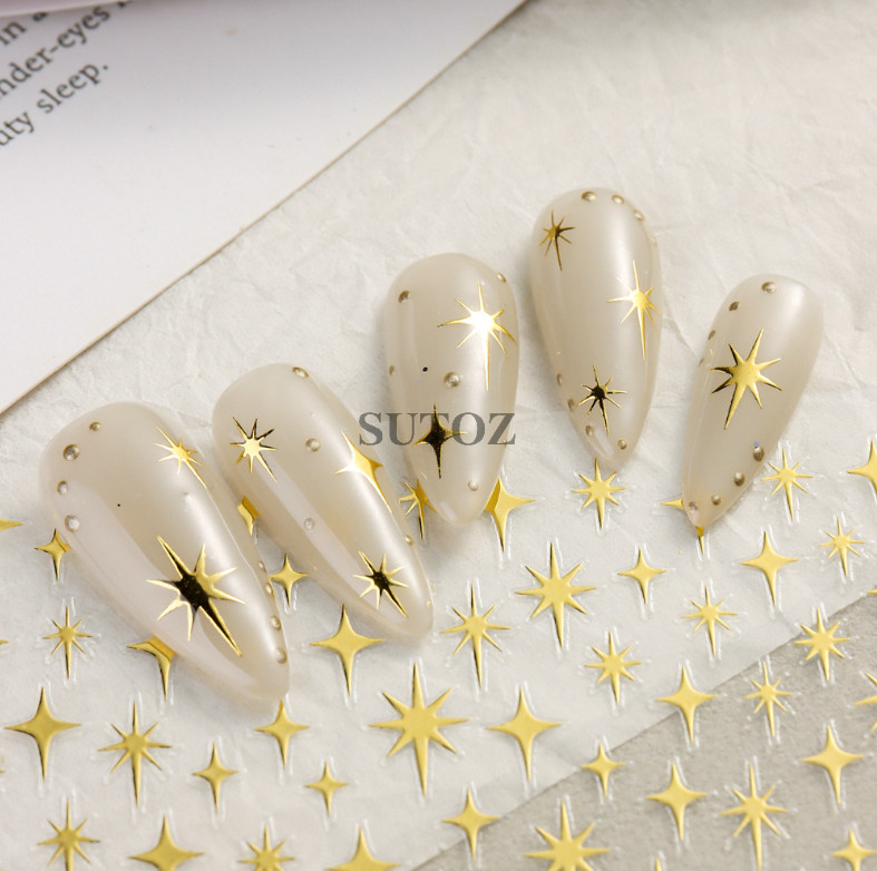 3D Black Gold Silver Star French Tip Nail Stickers Decoration Manicure SU33 NS52