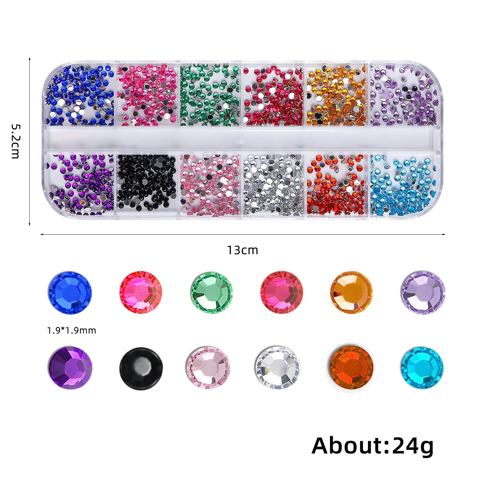 12 Grids Colorful Nail Art Rhinestones Glitter Flat Back Gems Tips DIY Decor