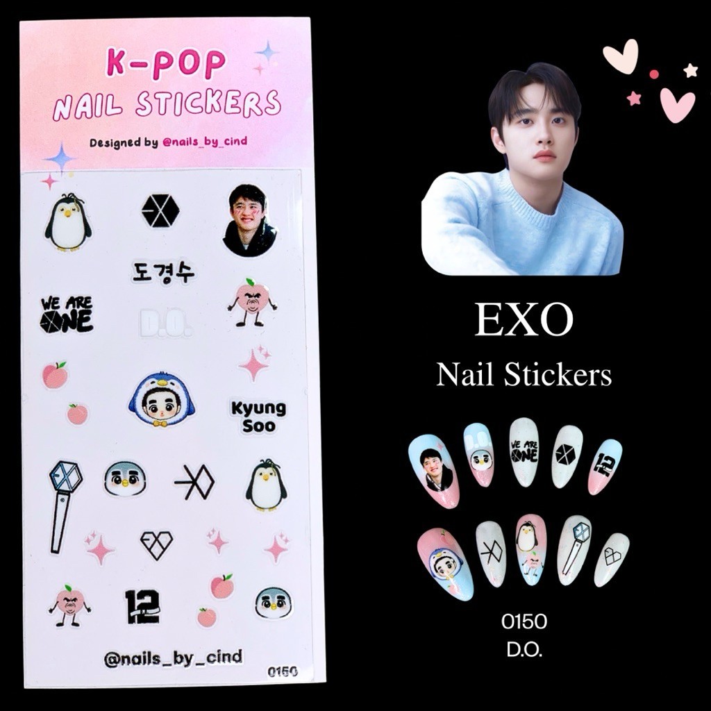 EXO KPOP NAIL STICKER FAN MADE KOREA KAI D.O LAY CHEONYEOL SUHO BAEKHYUN I Z10