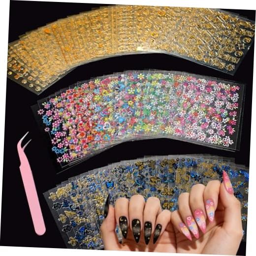 90 Sheets Nail Stickers for Nail Art DIY, 3D Nail Art Stickers Decals, Self