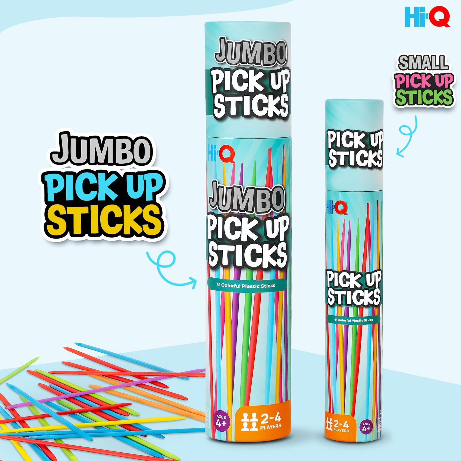 Hi-Q Jumbo Pick Up Sticks Game: 41 Brightly Colored Plastic 9.5 Inch, Black