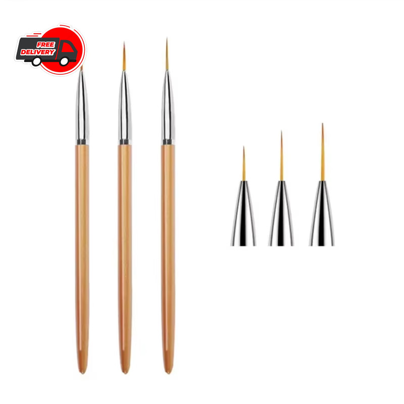 3Pcs Acrylic French Stripe Nail Art Liner Brush 3D Tips DIY UV Gel Painting Pen