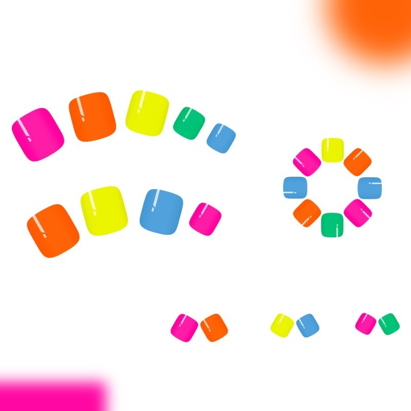 48pcs-Bright Multicolor Fake Toenails, Glossy Rainbow Press on Tips for Summer
