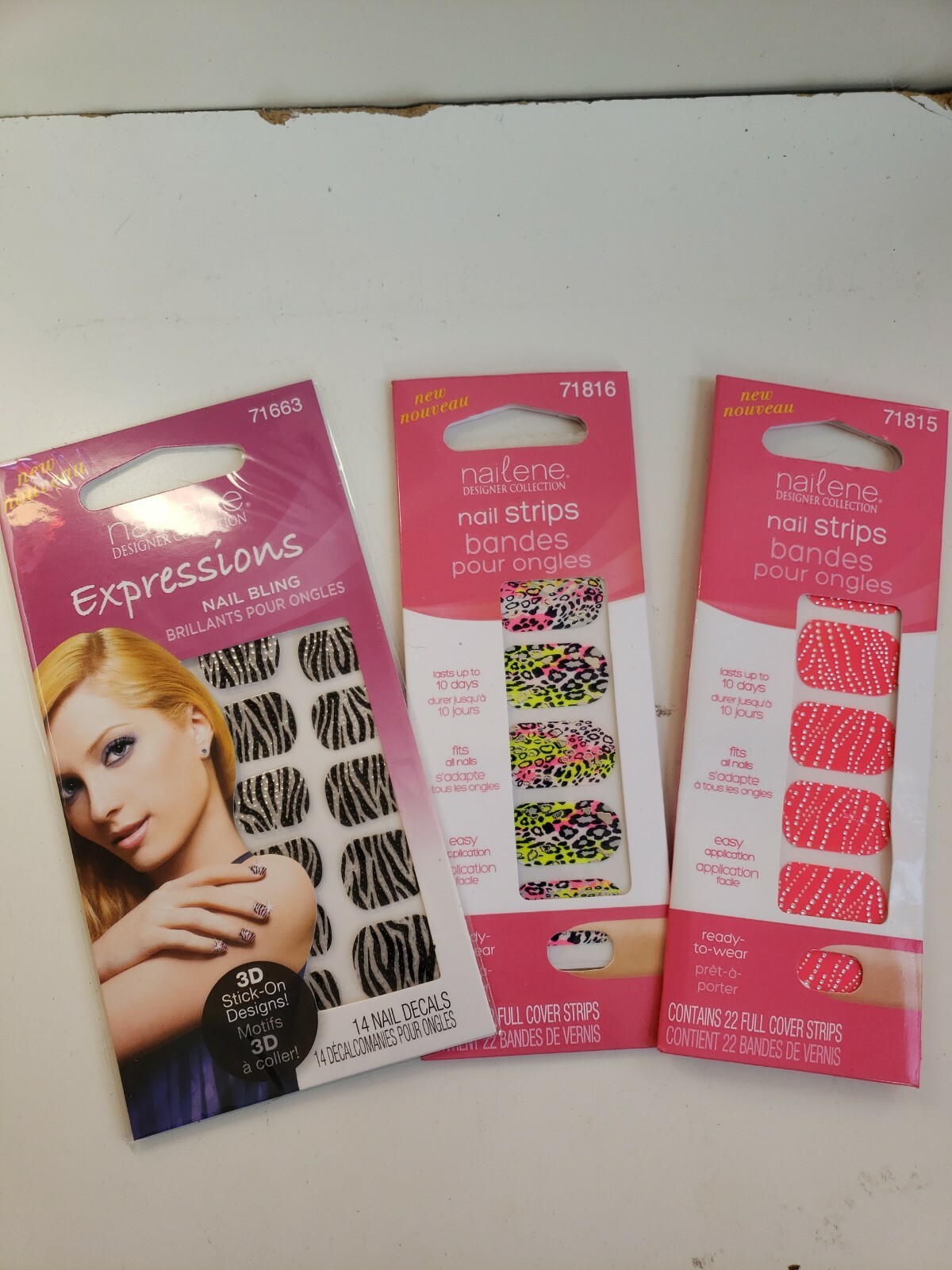 3X Nailene Expressions 14pc NAIL BLING Art Decals 3D Stick-On 71663 ZEBRA Animal