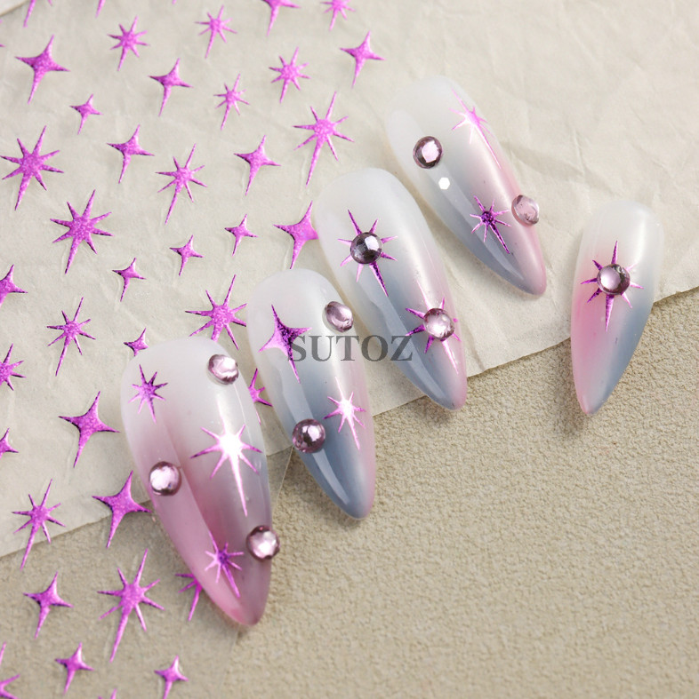 3D Black Gold Silver Star French Tip Nail Stickers Decoration Manicure SU33 NS52