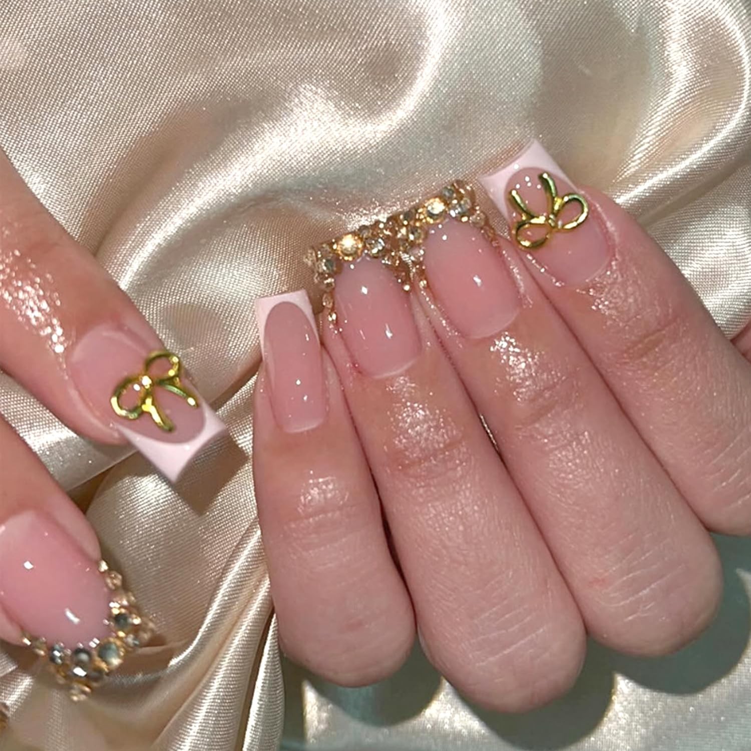144 Reusable Press-On Nails Set | 12 Sizes, 6 Styles, Cute Bow Design