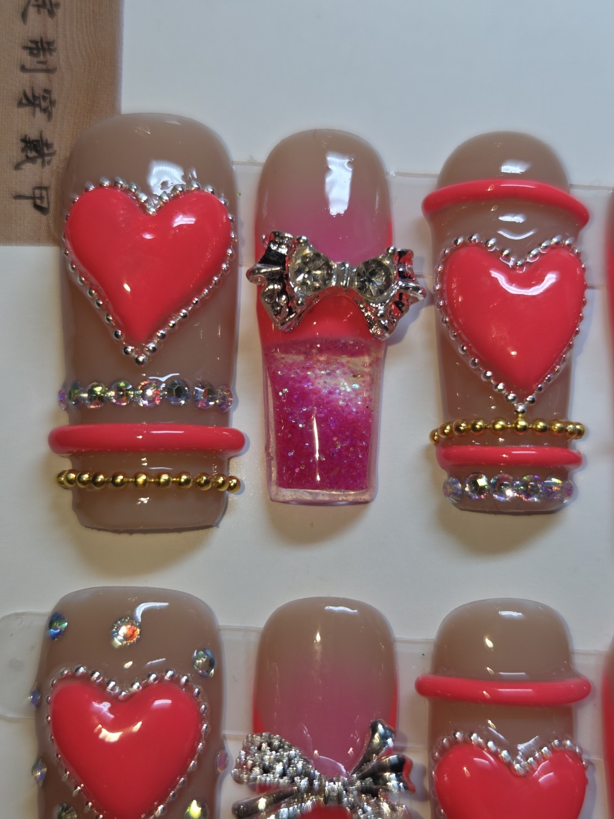 Press On Nails Handmade Medium Hot Pink Medium Y2k BangleBracelet Water Aquanail