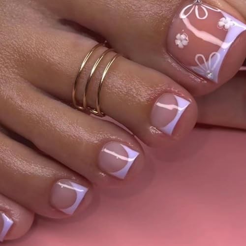 Purple French Tip Press On Toenails – 24pcs Short 1 Fl Oz (Pack of 1) Style007