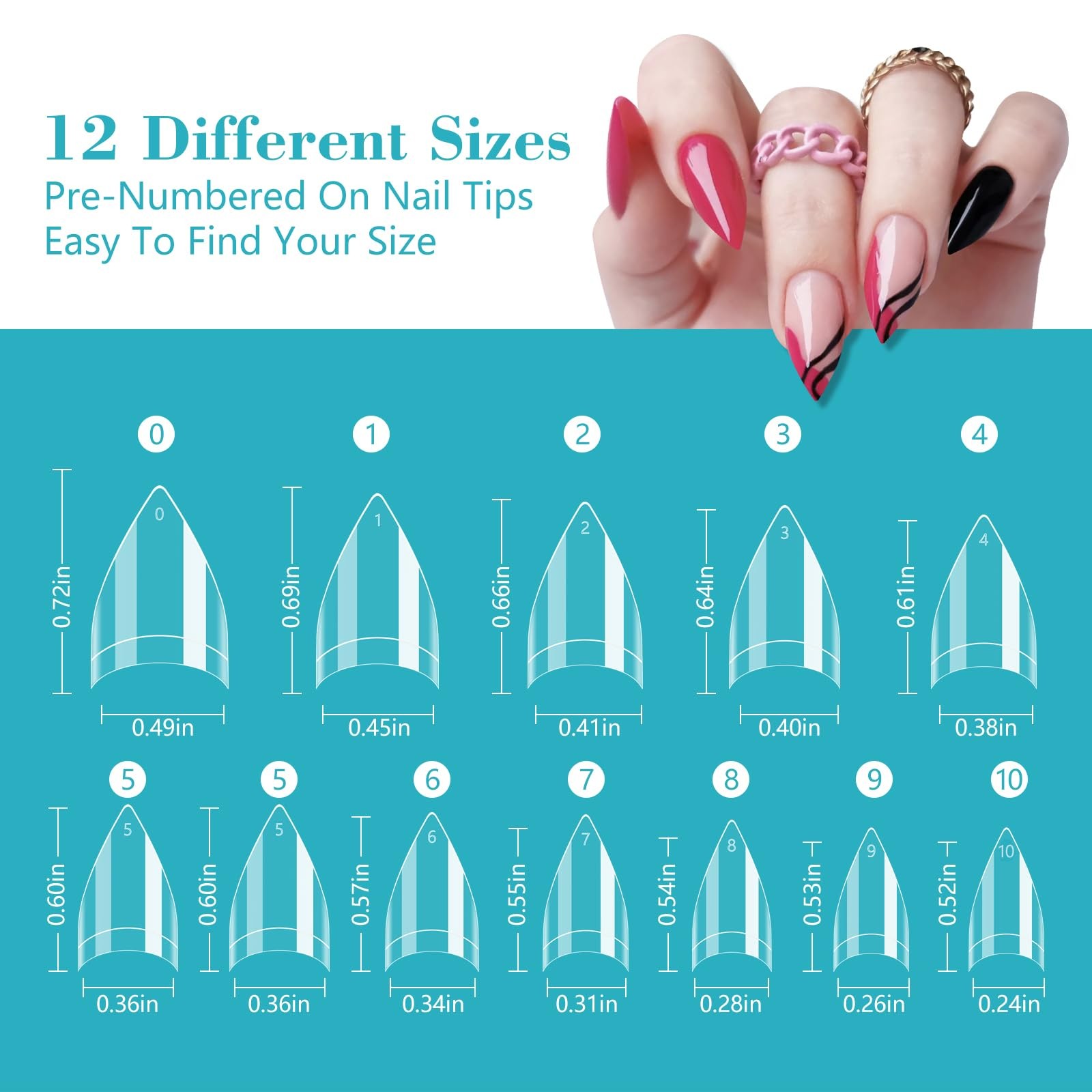 Clear Short Stiletto Nail Tips, 600PCS Half Cover Soft Gel Stiletto Nail Tips…