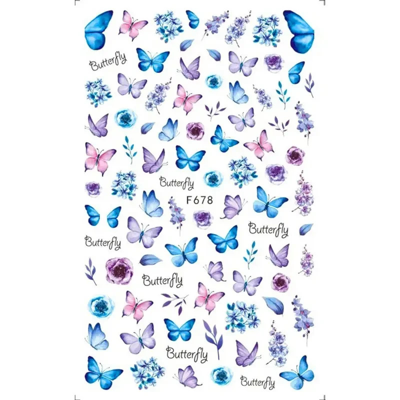 Nail Art Stickers Butterfly Self Adhesive Transfers 3D Minimalist Colourful 1pc