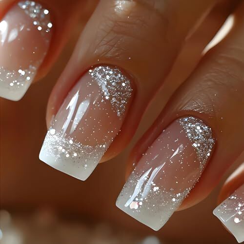 SINSEN French Tip Press on Nails Short Square Fake Nails Cute Glue on style1