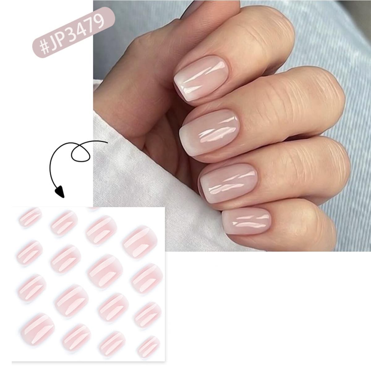 Ombre Press on Nails Short Square Fake Gradient Nude Short, Style-12