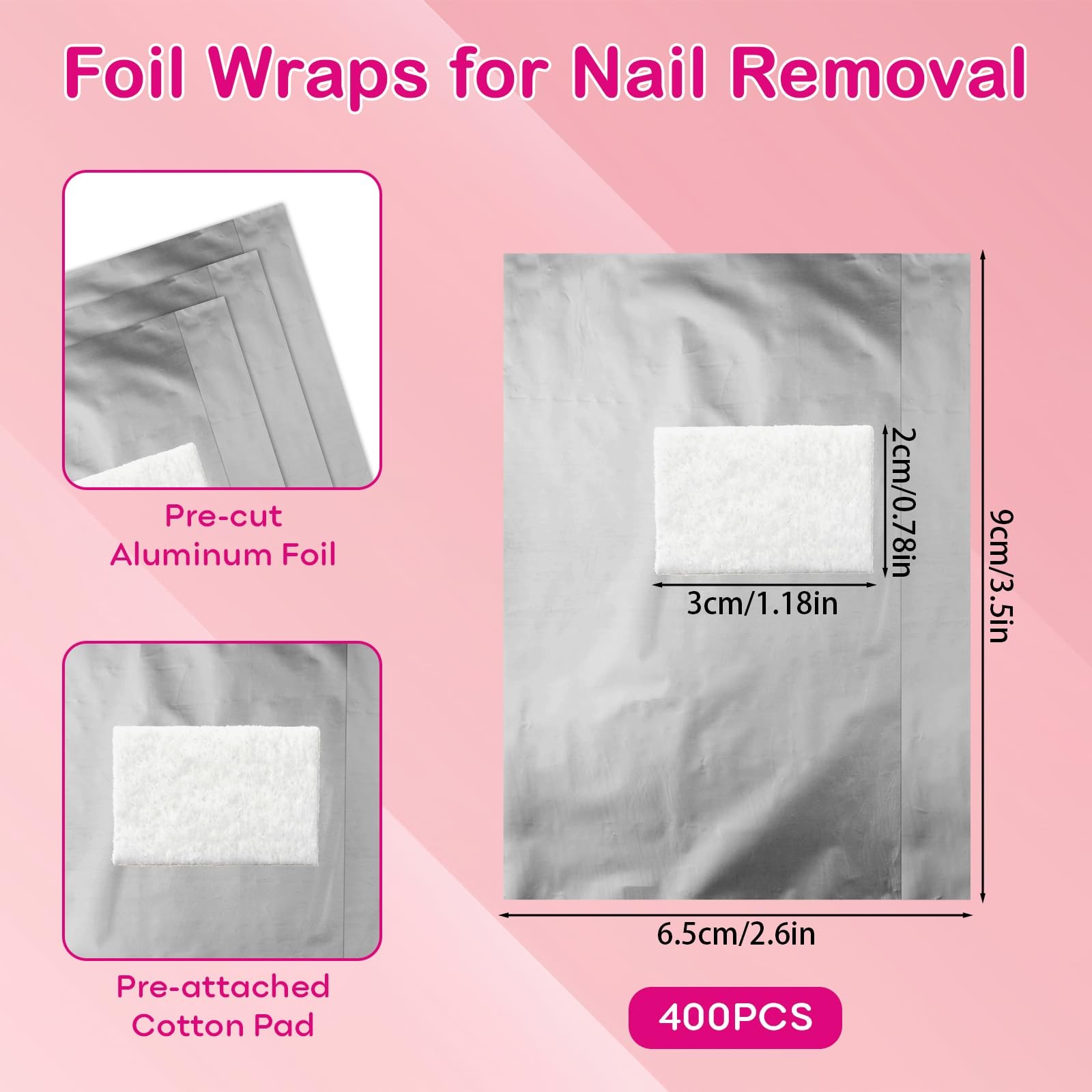 400 pcs Nail Polish Remover Foil Wraps, Foils 3.55″ *2.56″-400Pcs