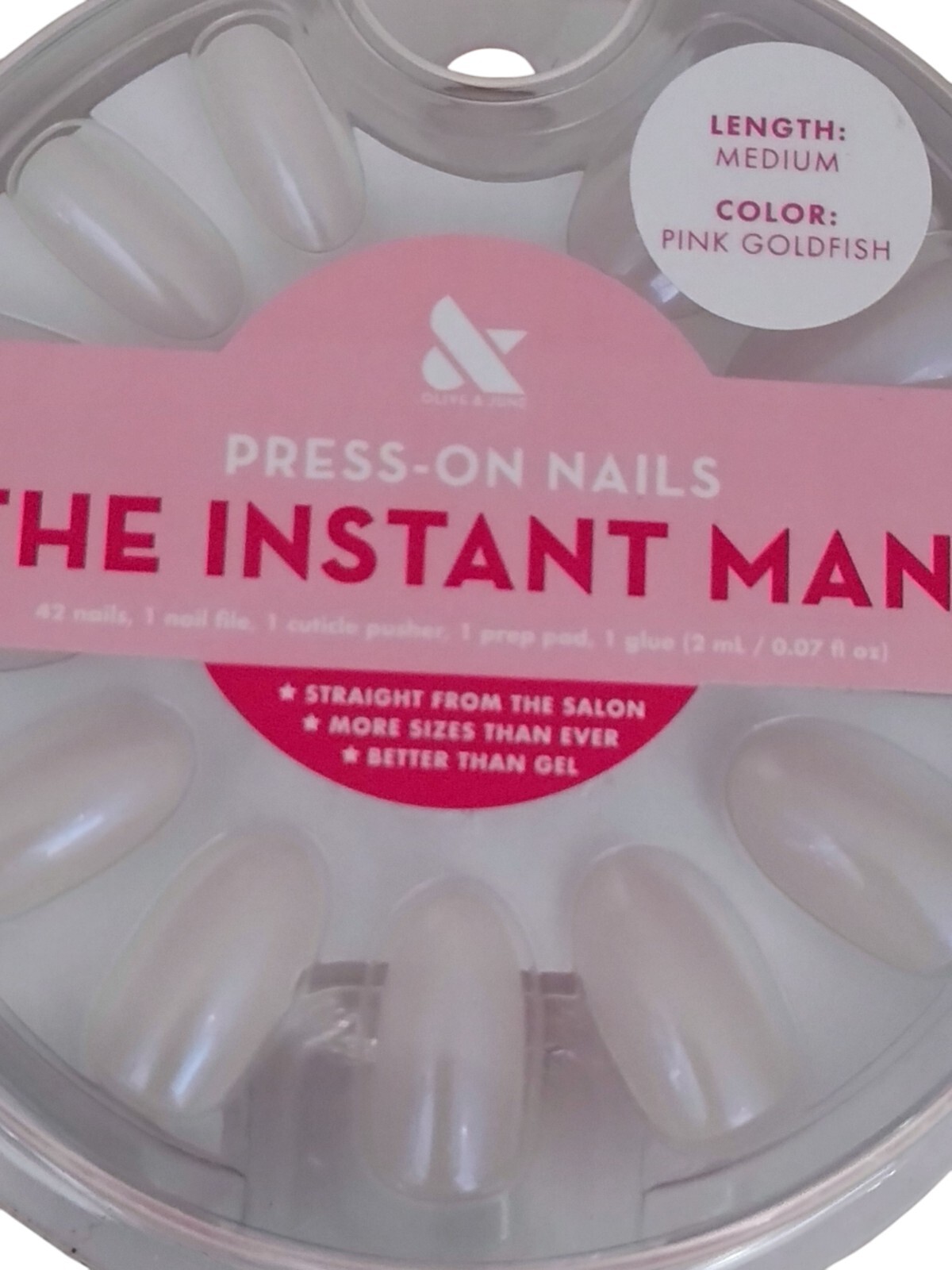 Olive & June Press-On Nails THE INSTANT MANI 42ct Medium Length PINK GOLDFISH