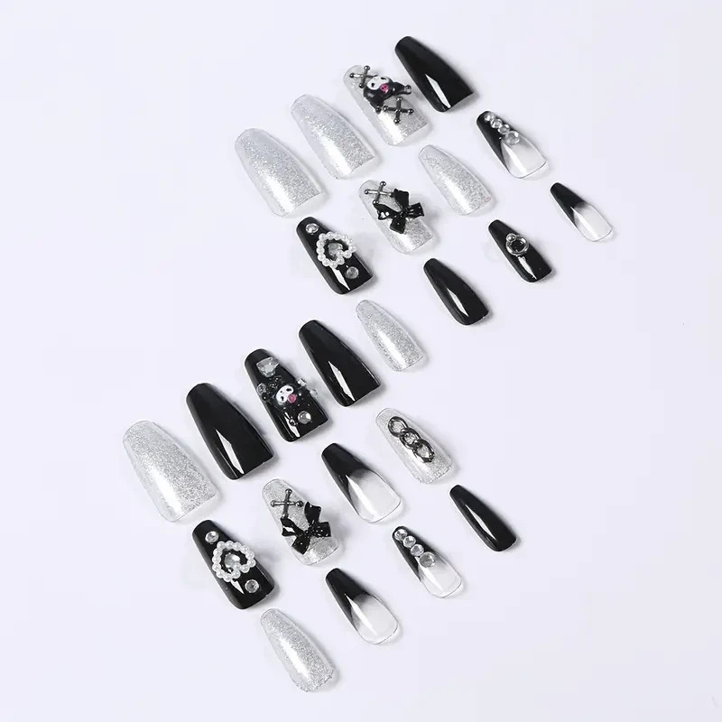 Handmade Long Ballet Press-On Jelly Nails 24 pcs Set Glitter Sanrio Kuromi