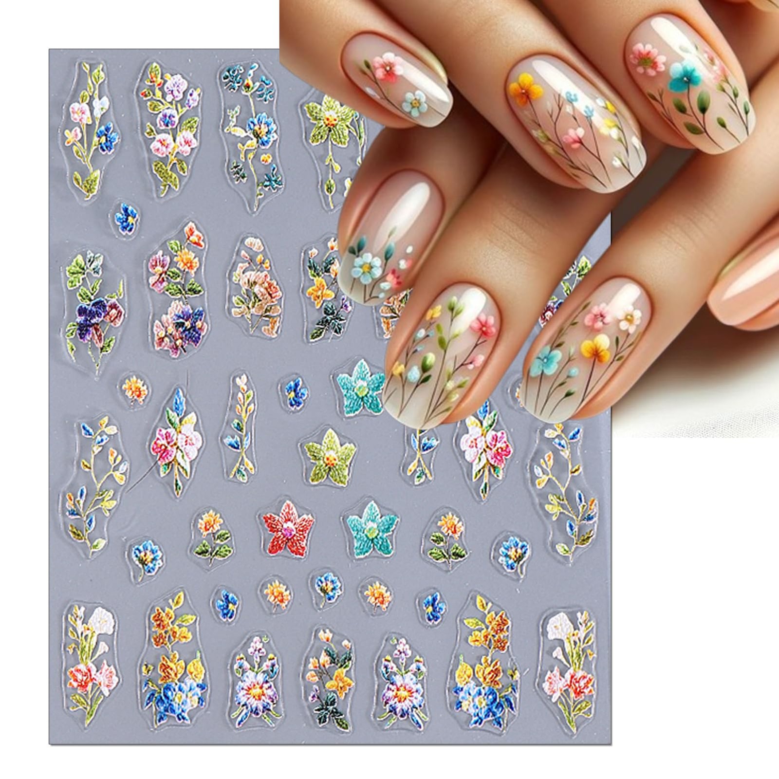 IDDFEVE embossed wild flower nail stickers 3 sheets