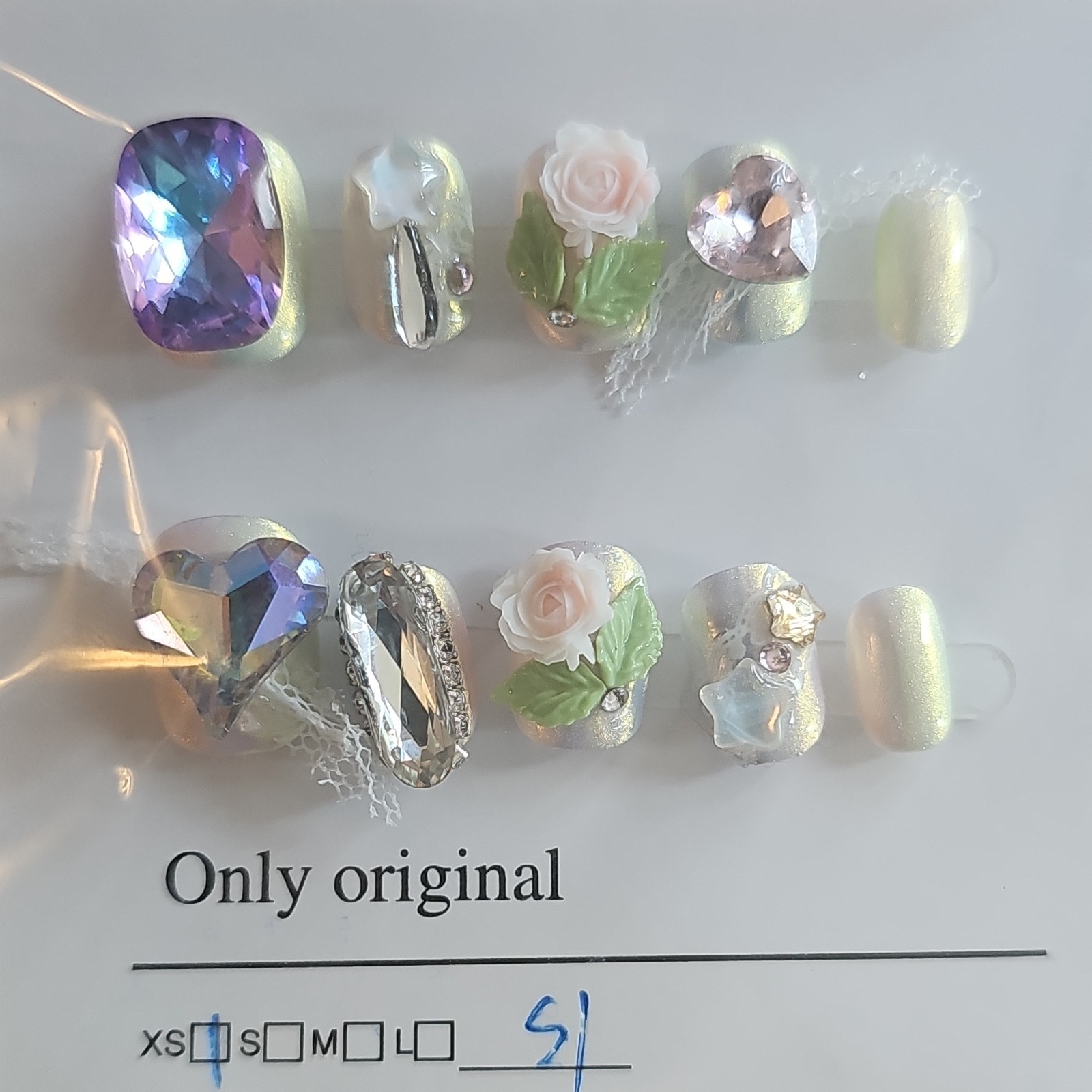 10 Sets Handmade Press On Nails Mixed Designs Bling Charms Glossy/ Full Cover