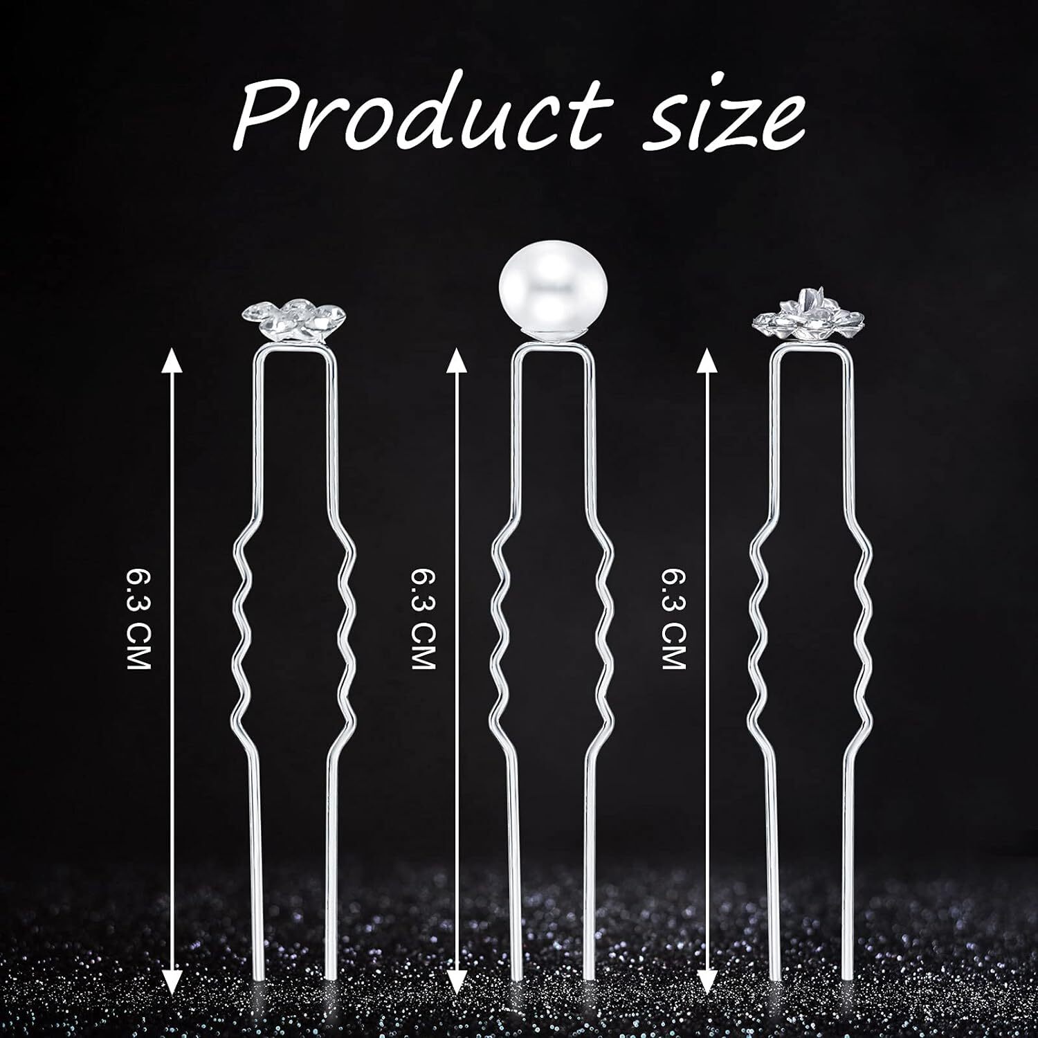 60 Pieces Bridal Wedding Hair Pins Pearl U Shape Rhinestone Silver