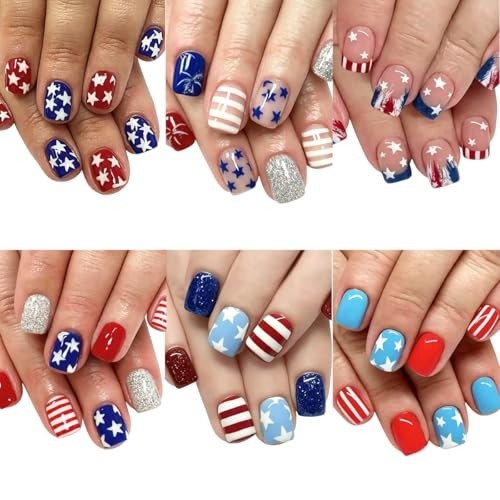 144 Pcs 4th of July Press on Nails – Square Fake Nails – 32 Style