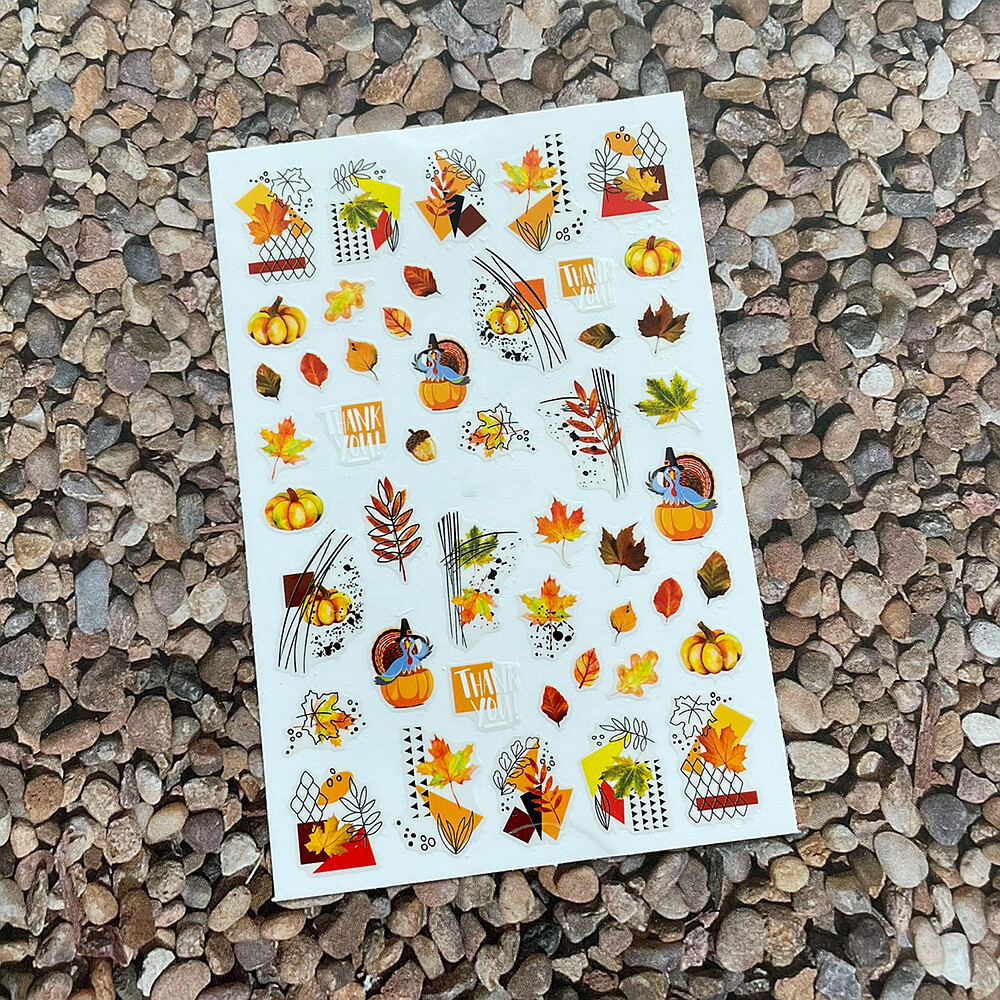 Autumn Leaf Nail Sticker Turkey Thanksgiving Pumpkin Party Maple Fruit Stickers