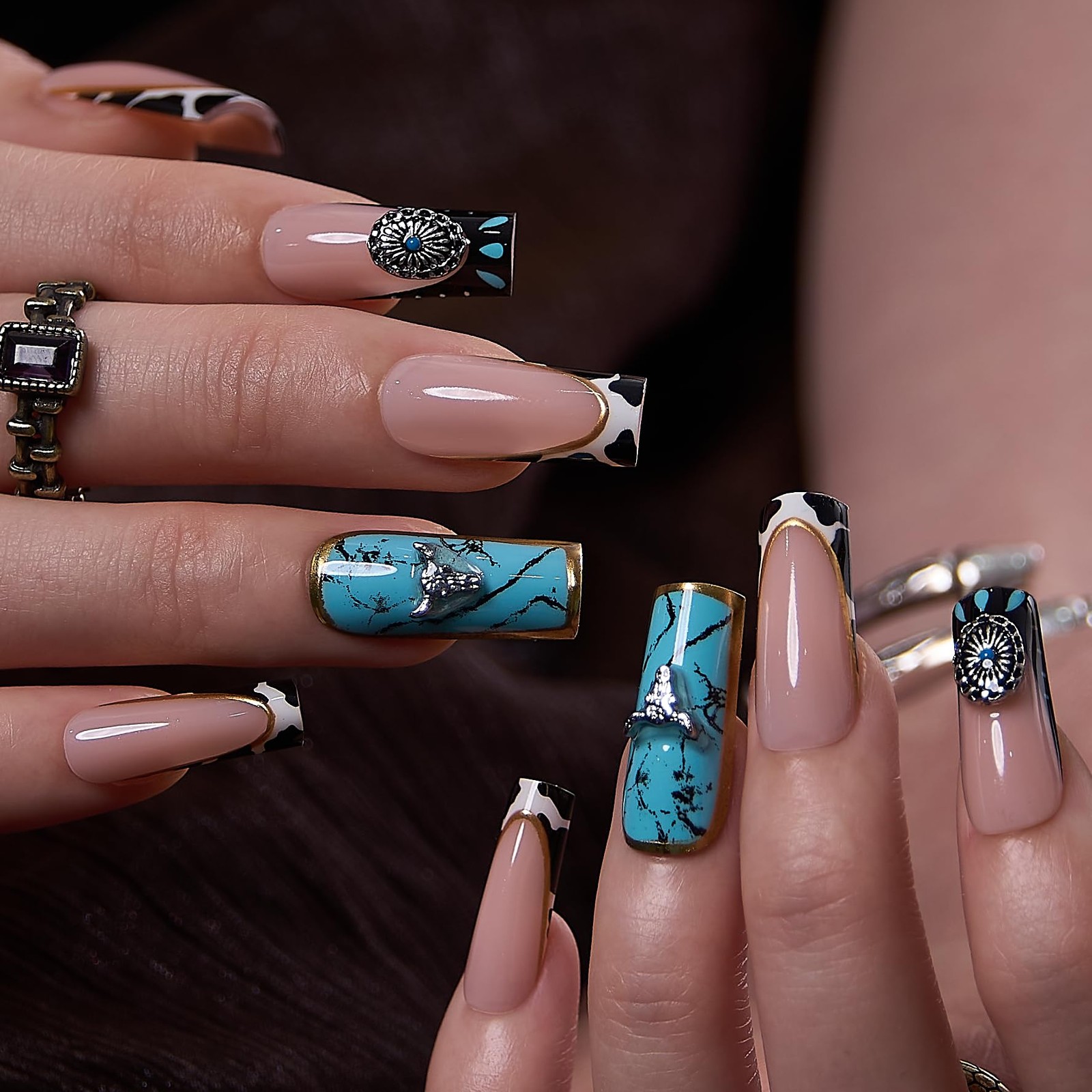 CurvLife Long Stiletto Press On Nails, Desert Rebel Black, Soft Gel | 32PCS, …