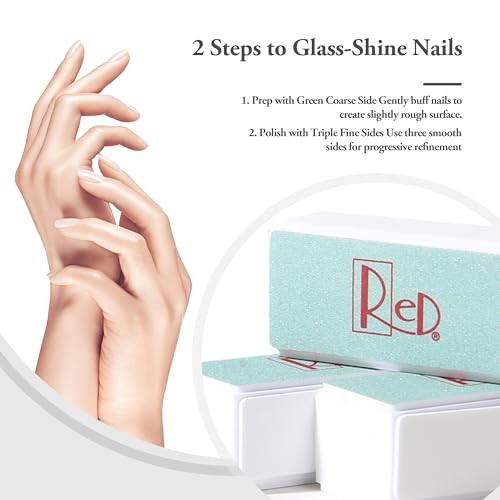 RED 4-Sided Nail Buffer Block – Multi-Grit Shine Files for Salon & Home Use