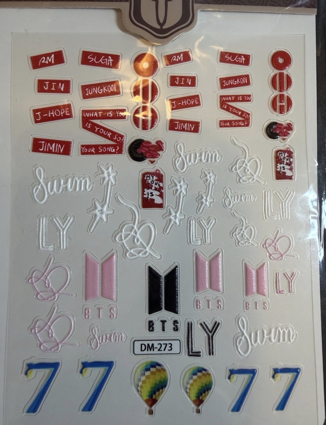 3 packs Nail stickers BTS BT21 arirang RM Jin Suga J-hope Jimin V Jungkook