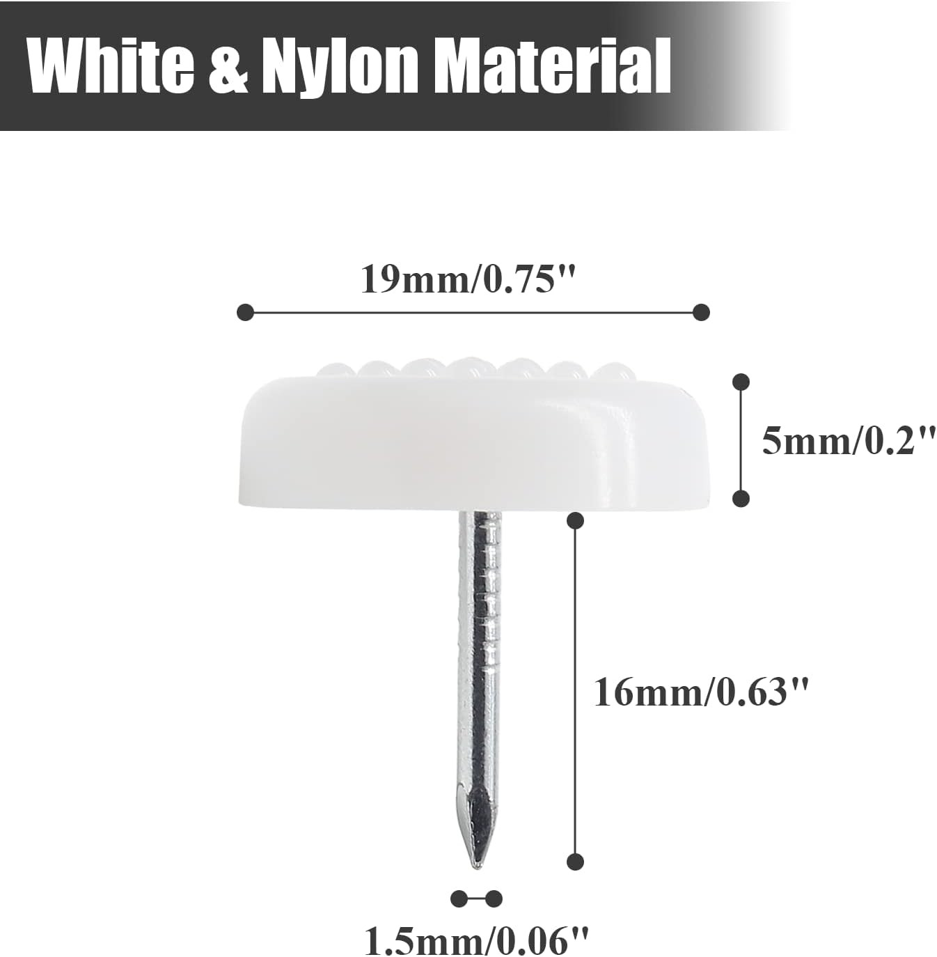 100 Pcs White Nail on Furniture Glides, 19mm/3/4 Nail Furniture Pads, Nylon Plas