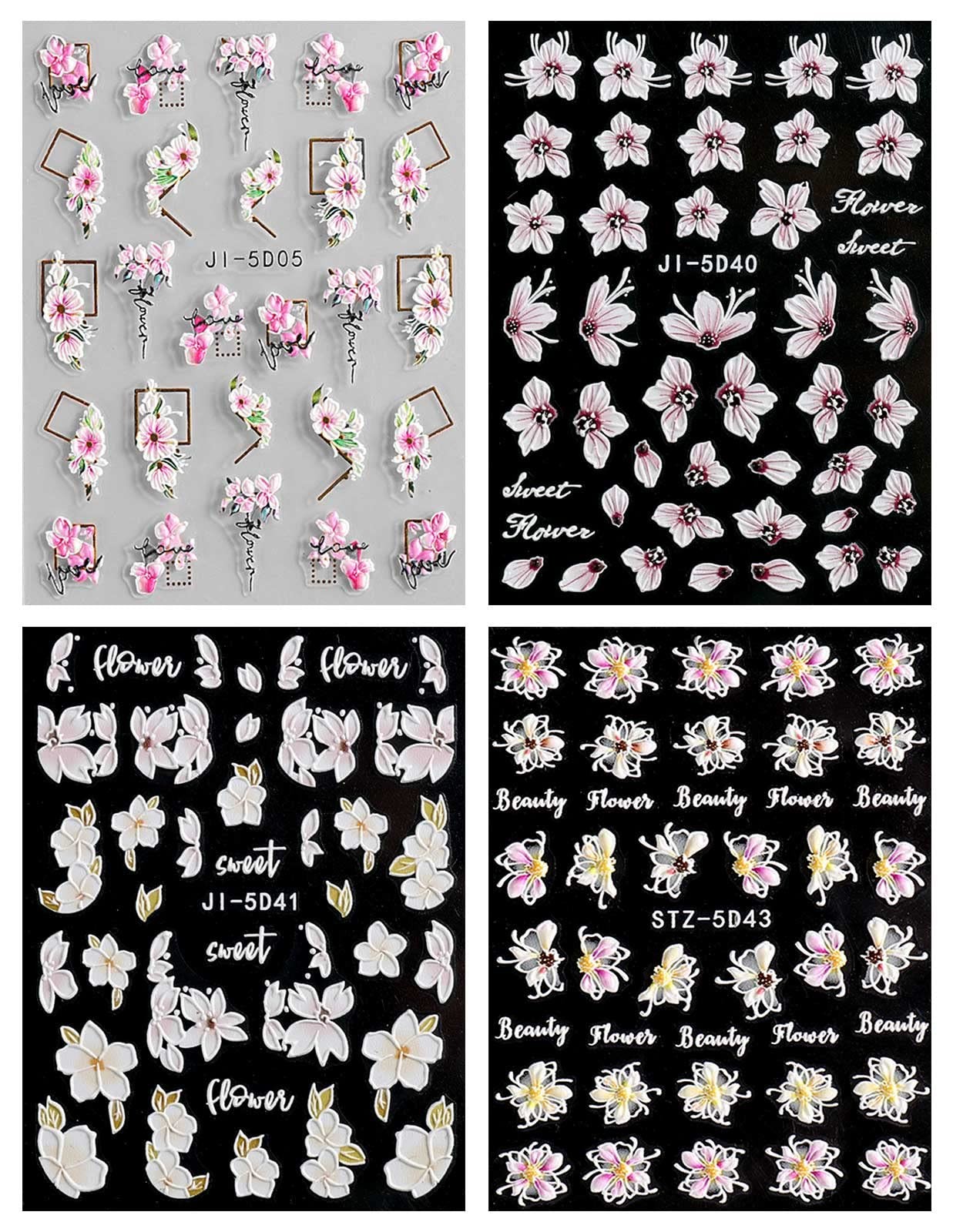 3D Embossed Spring Flower Nail Art Stickers Decals Self-Adhesive Pegatinas Uñ…