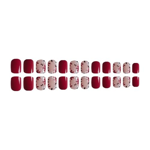 Red Press on Nails Short Square 1 Fl Oz (Pack of 1) Square white Flower-red