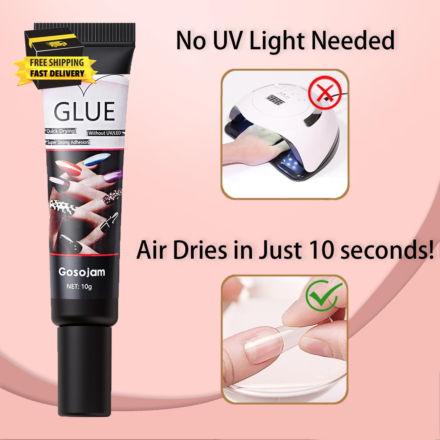 Super Strong Nail Glue for Acrylic Press-On Nails – No UV Light Needed, Fast-Dry