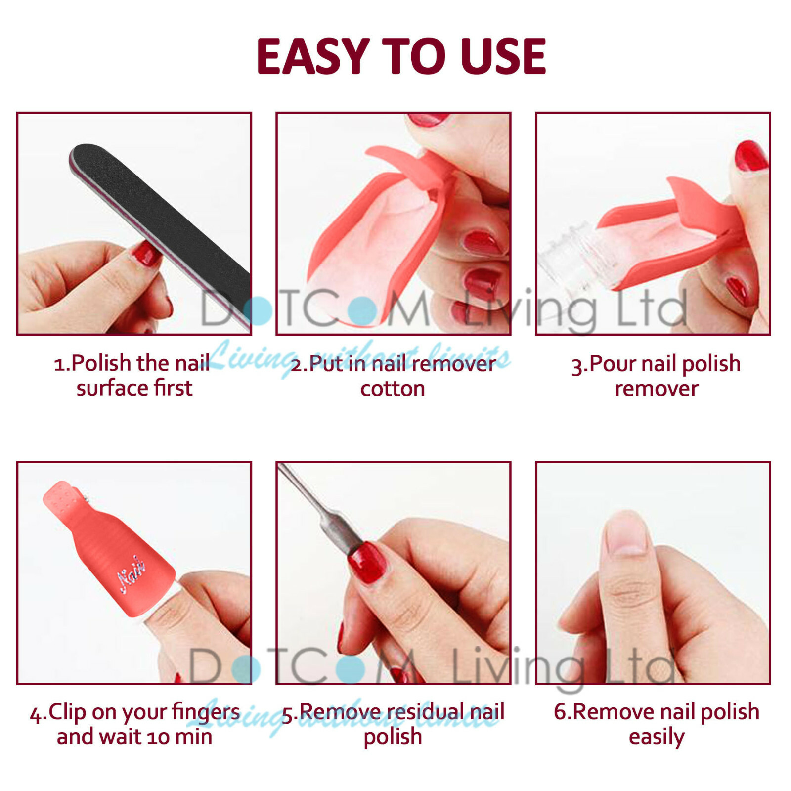 10 X Plastic Nail Soak Off UV Gel Art Polish Remover Wrap Gelish Clip Cap UK NEW