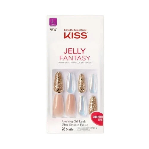 KISS USA Jelly Fantasy Translucent Nails, Jelly Rolls, Long, 28 Nails