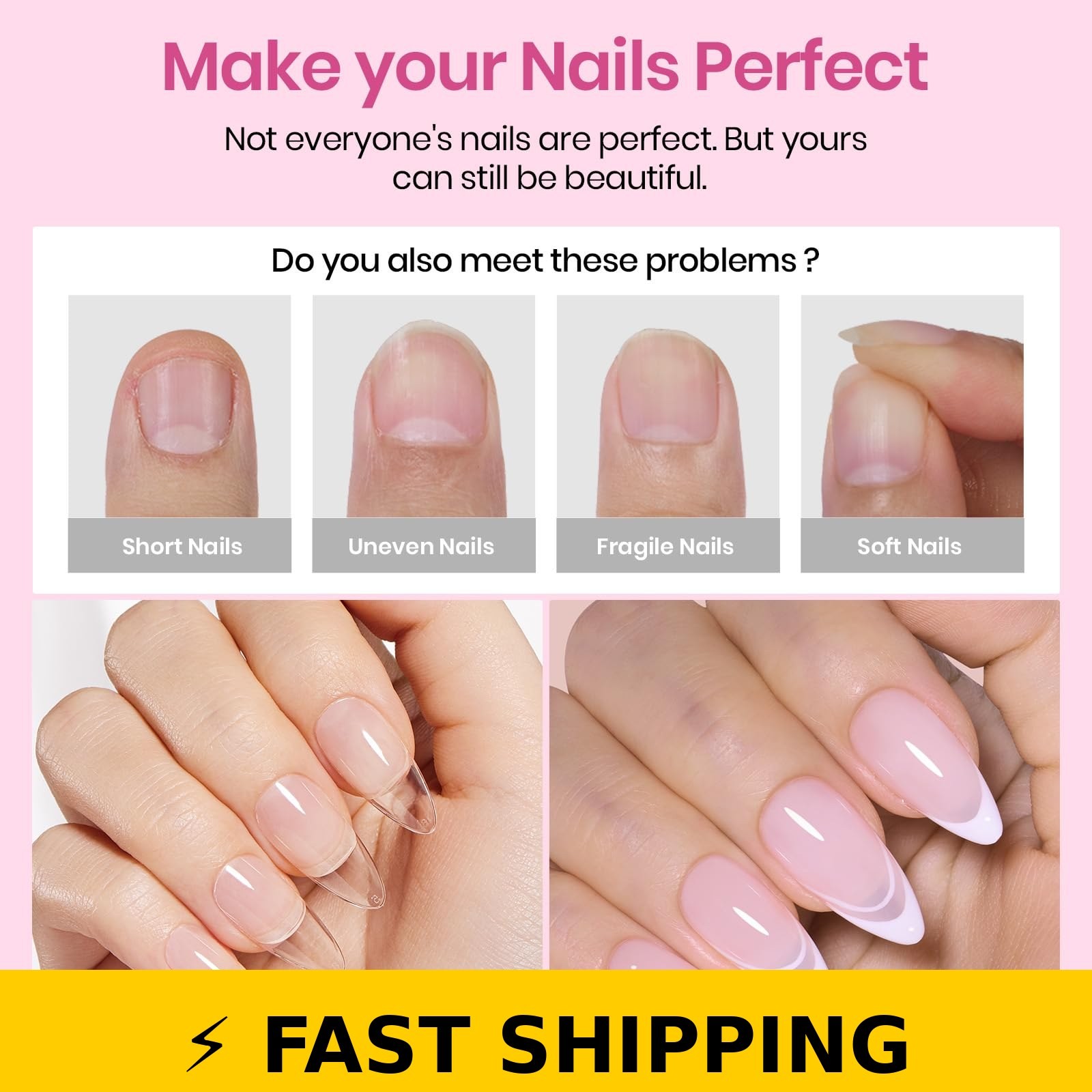 Beetles Medium Almond Nail Tips 576pcs, Pre-Etched Soft Gel Tips