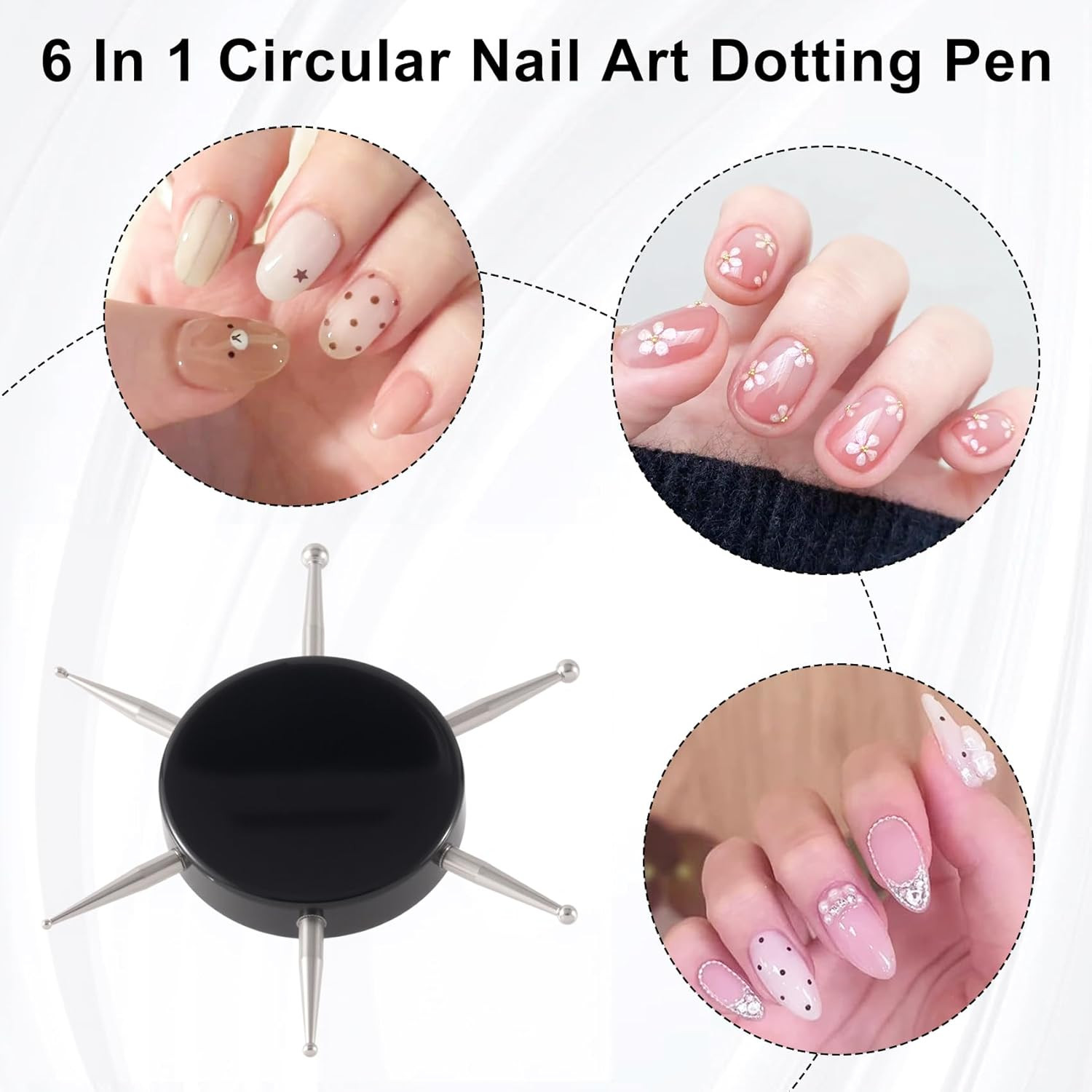 Nail Dotting Tool, 6-in-1 Metal Dotting Tool Nail Art, Circular Nail Design Dott