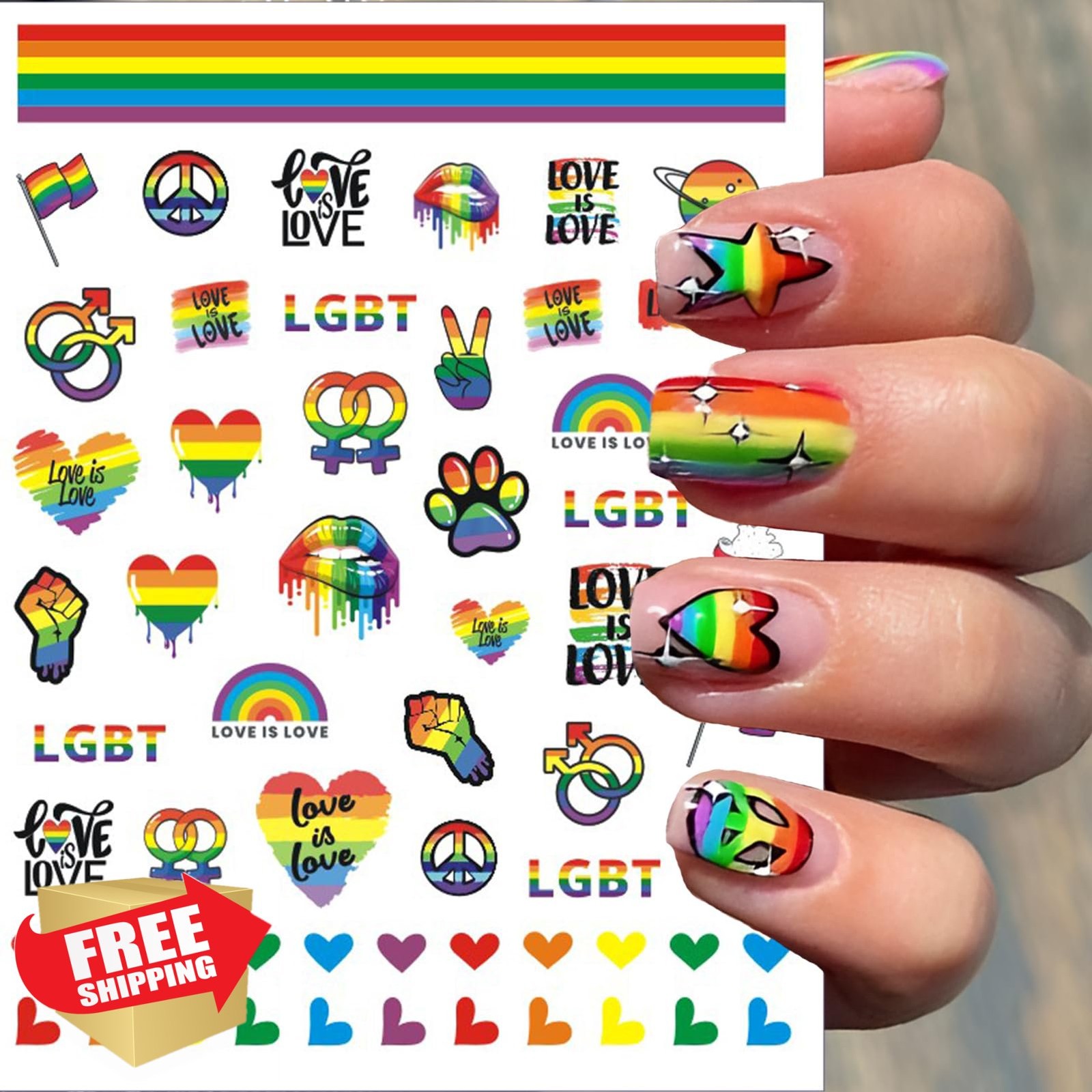 winthrop Rainbow Pride Nail Art Stickers 4 Sheets LGBTQ+