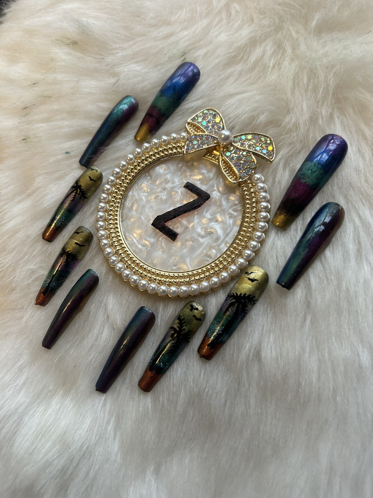 Z NAILZ! Handmade Multi Colored Metallic XL Ballerina Palm Tree Press On Nails