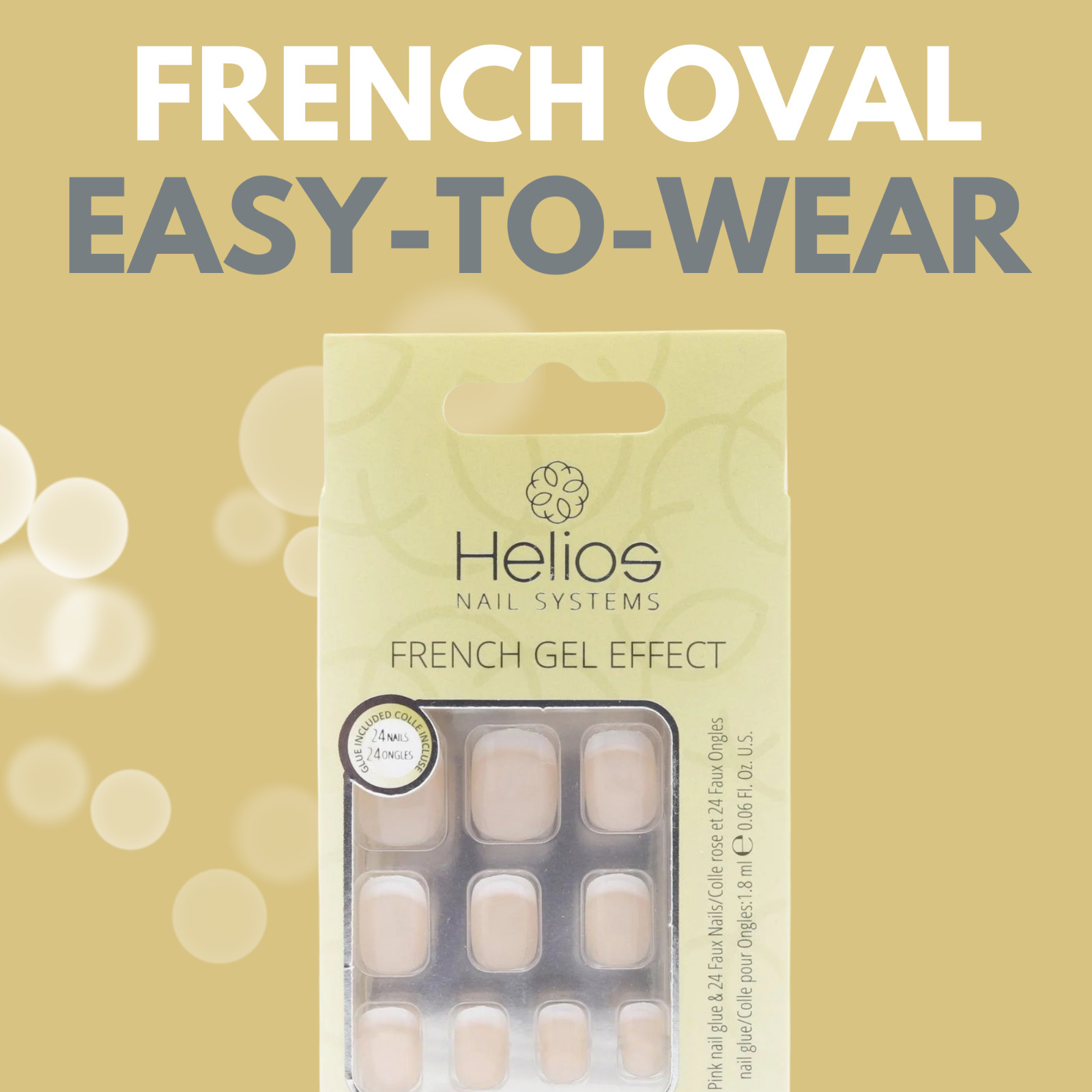 Helios Nude French Oval Gel Acrylic Nails – 24 Pcs, Gel Effect (3-Pack)