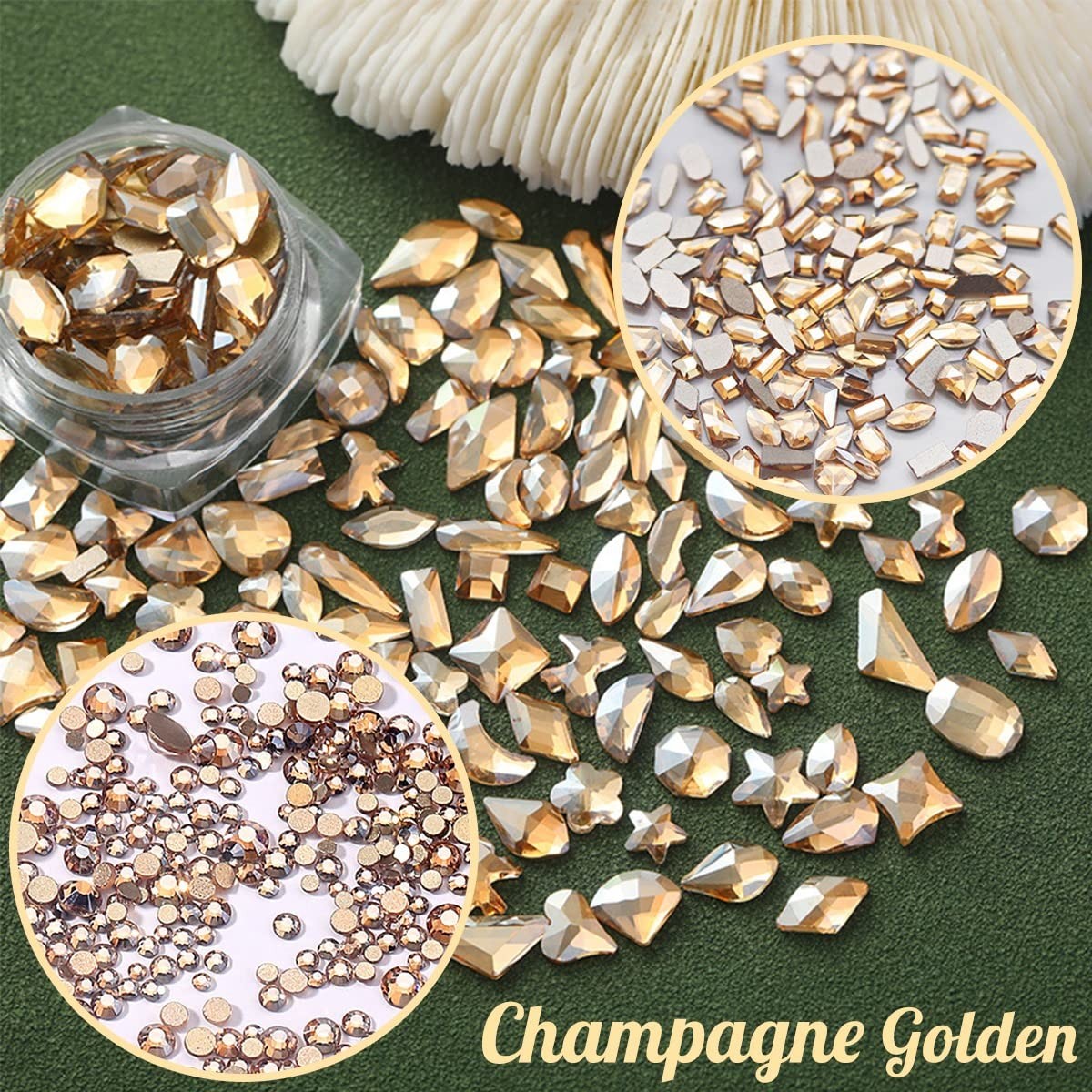 2052Pcs Golden Rhinestones for Nails 72pcs Multi Shapes Crystals