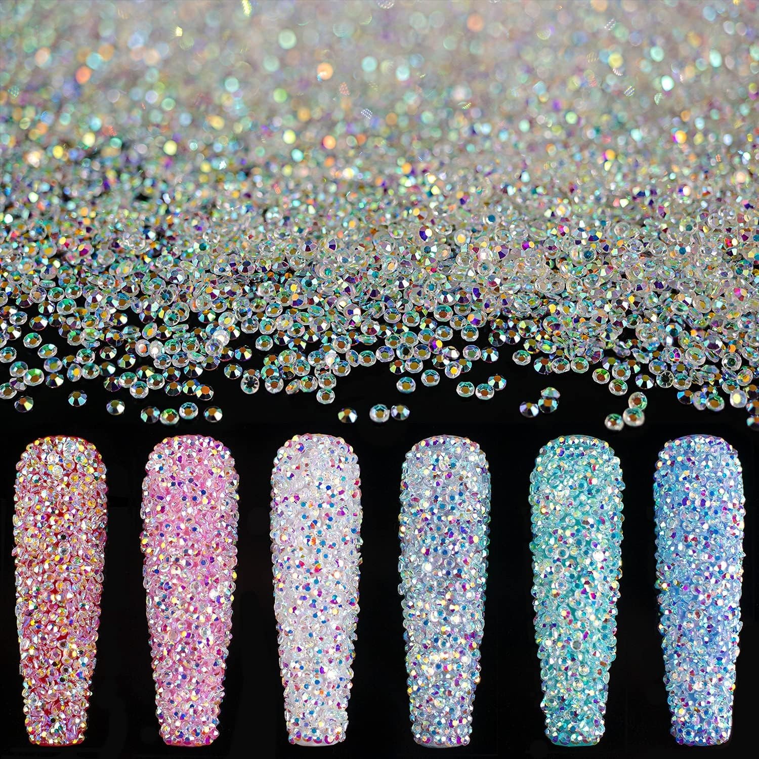 Tiny Nail Rhinestones 15000PCs 1.2mm Ultra Mini Pixie AB Glass Crystals for N…