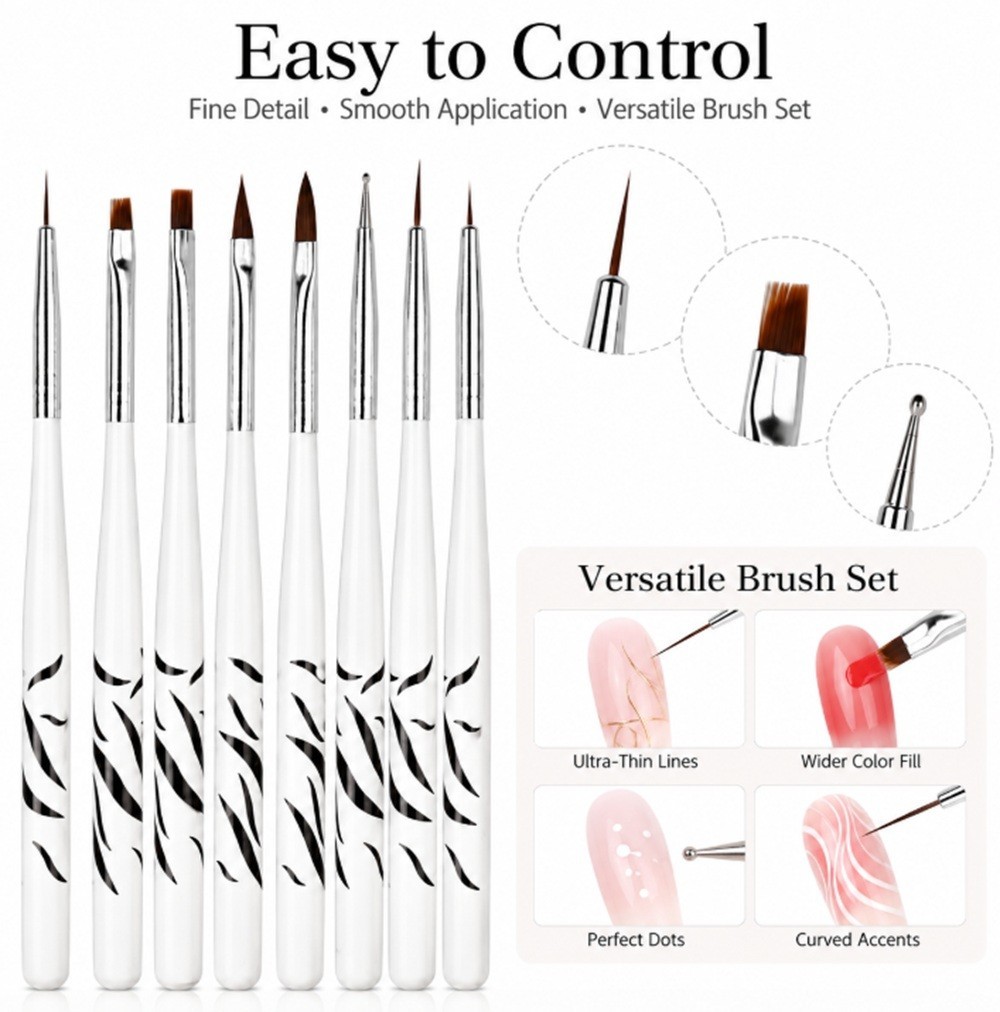 8-Piece Nail Art Design Brushes – Acrylic Gel Polish Painting & Drawing Pen Set