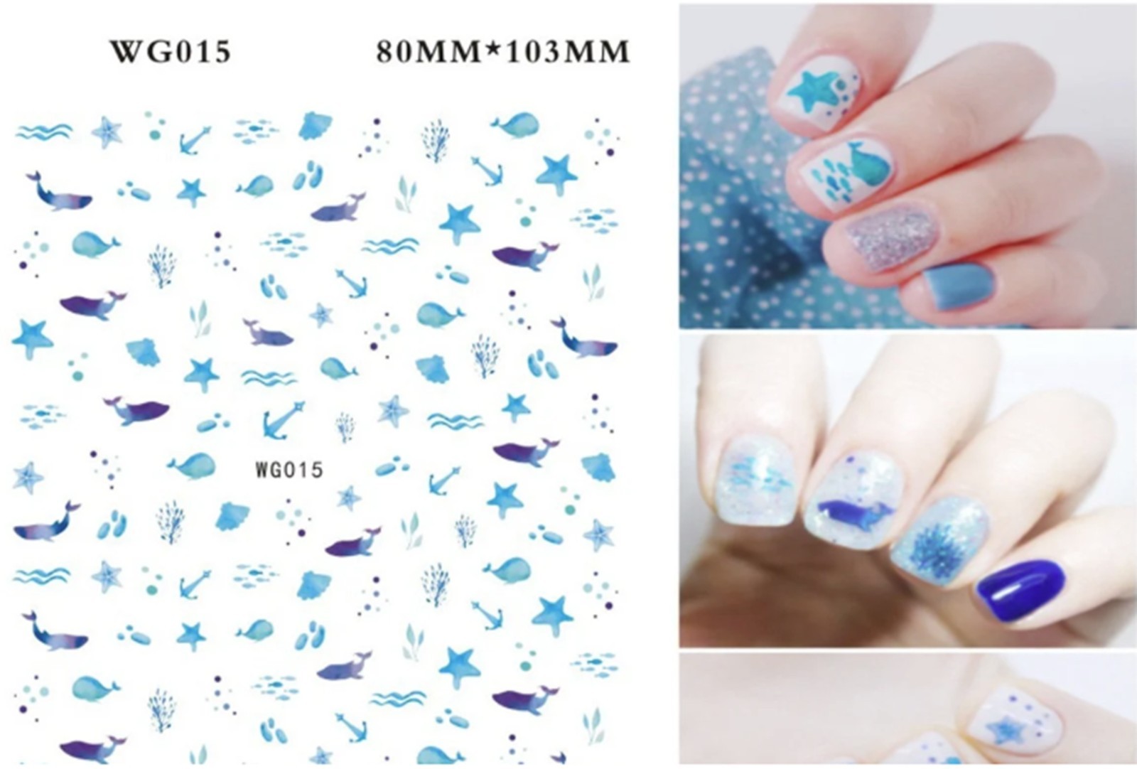 Summer Ocean Nail Stickers | Ocean Marin Life Nail Art Decals | Seashell Sea