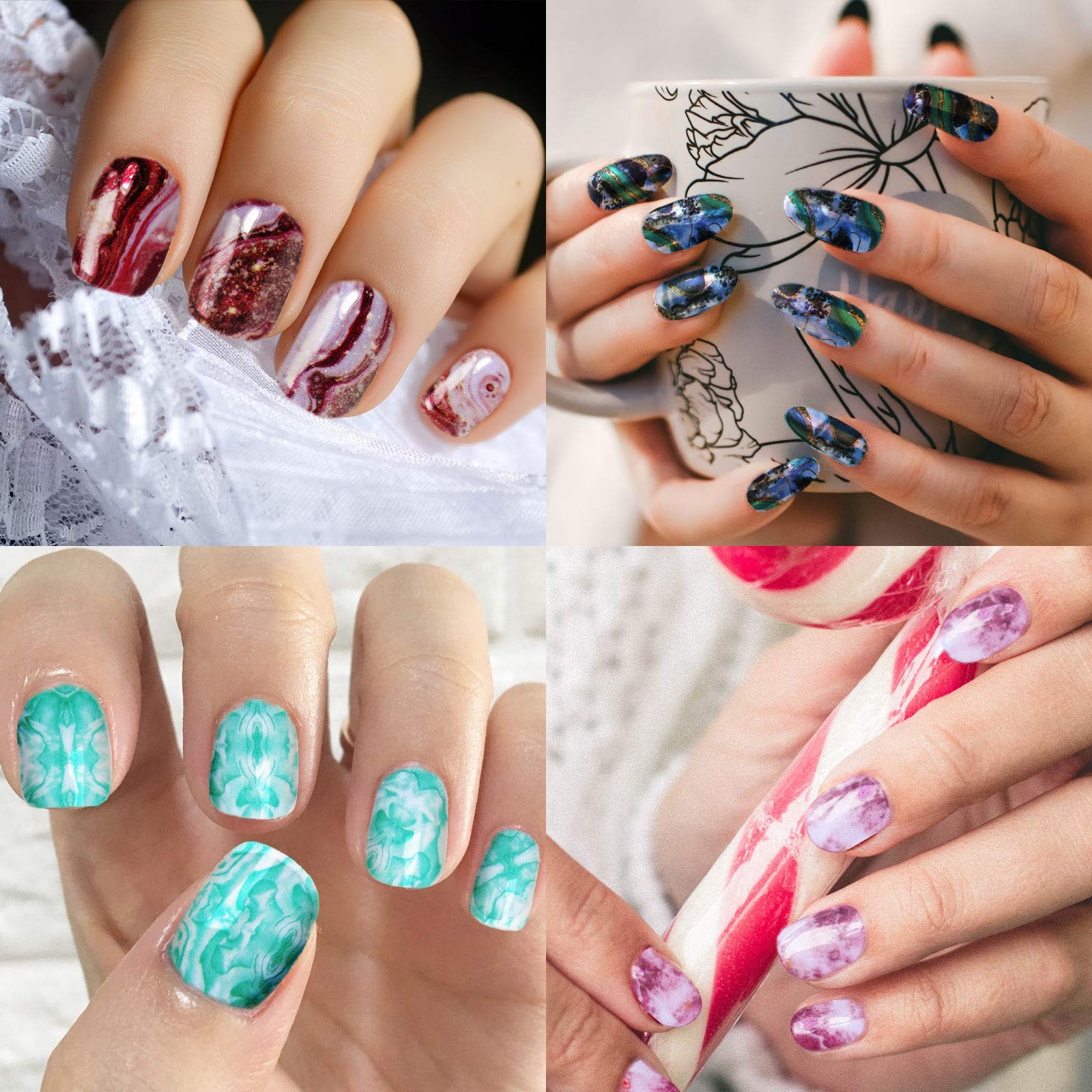 Maitys 168 Pcs 12 Sheets Full Wrap Nail Stickers Polish Strips Gradient Stickers
