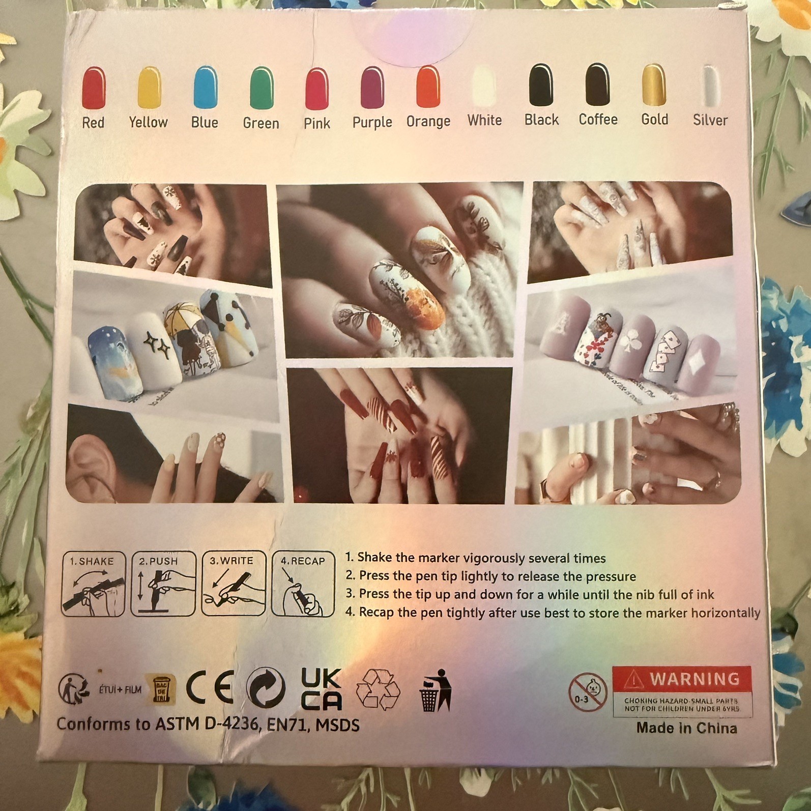 Nail Art Marker Set, 12 Colors, Water-based, Quick Dry, Solid Color, Multicolor*