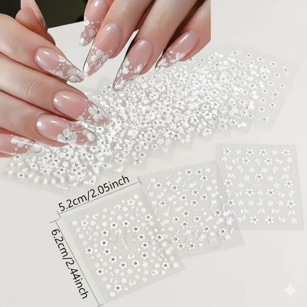 20 Sheets 3D Nail Art Stickers Decals Mixed Flower Design DIY Manicure