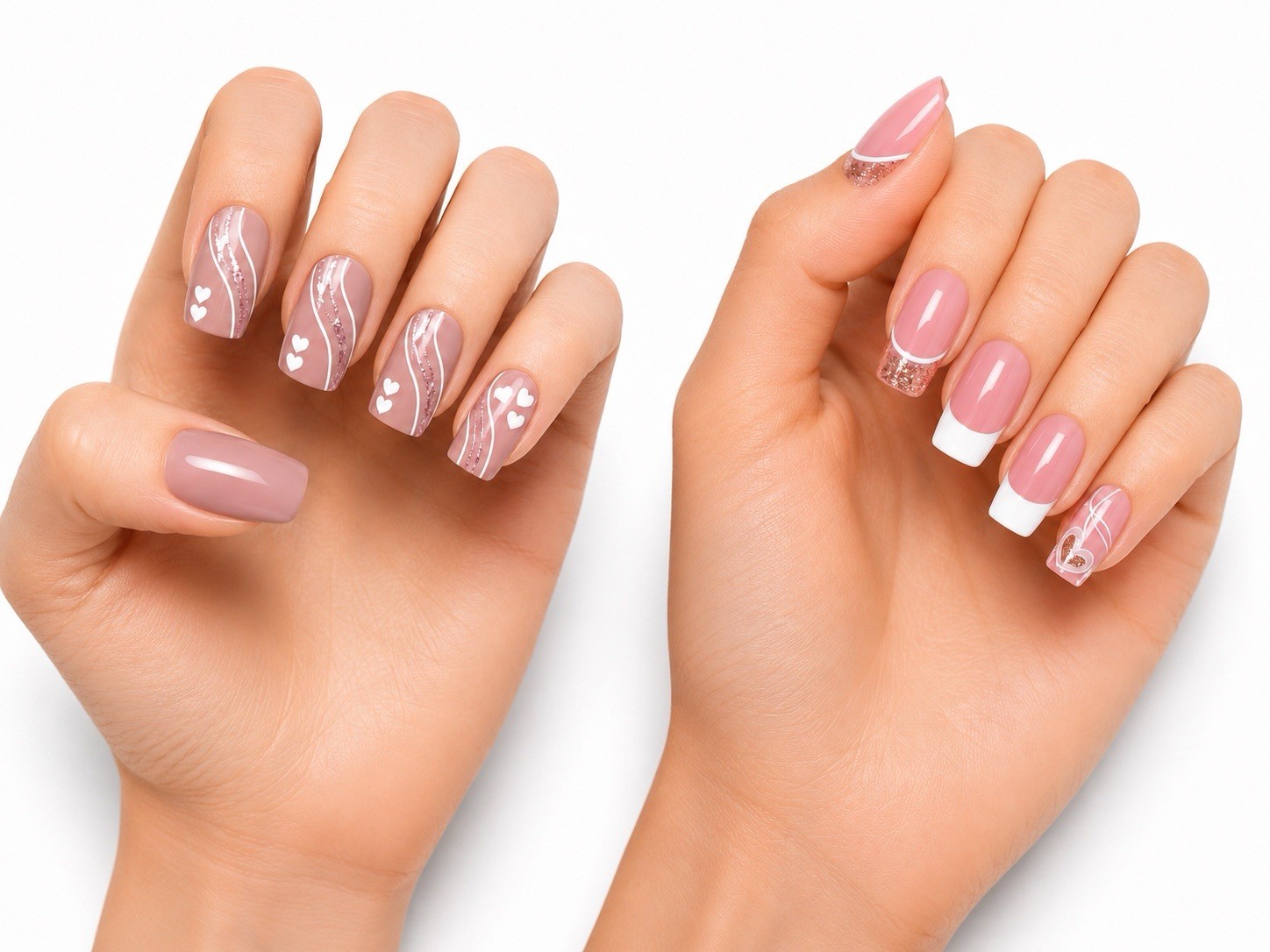 SET OF 2 Glitter French Tips & Heart Design