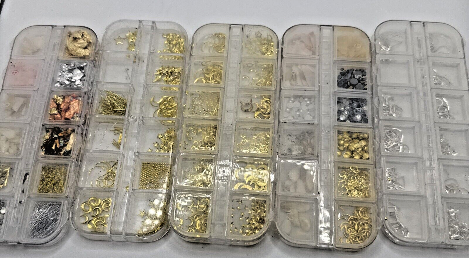 Mix Size Nail Art Gold, Silver stars hearts Glitter Foil, Crystal Gems Decor